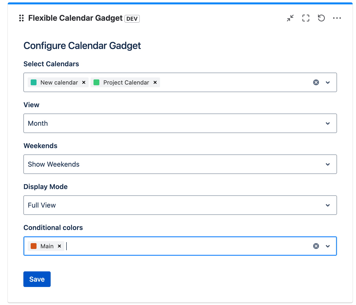 Dashboard gadget configuration with the conditional colors picker