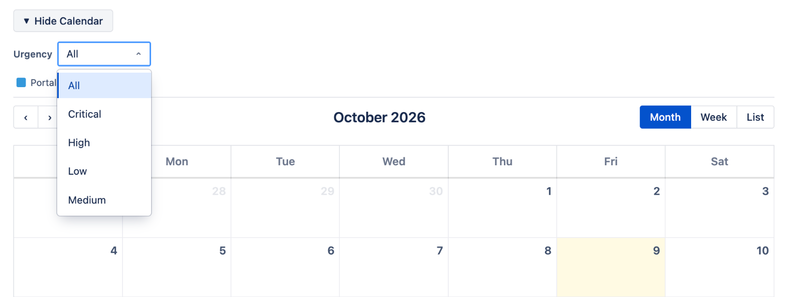 Customer filter dropdown open above the portal calendar