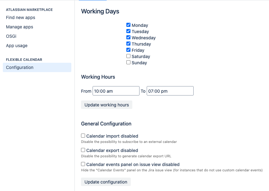 Working Days and General Configuration