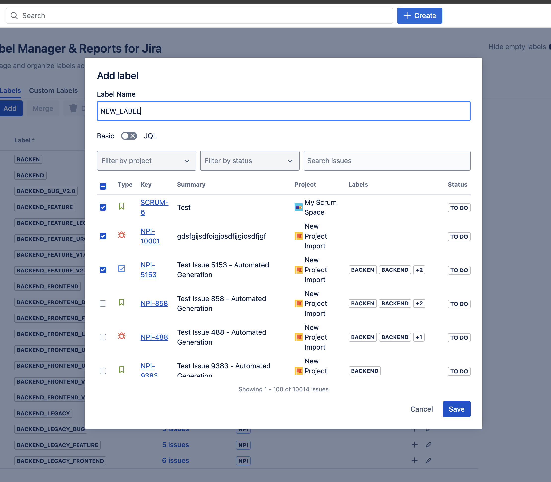 Add Label Modal