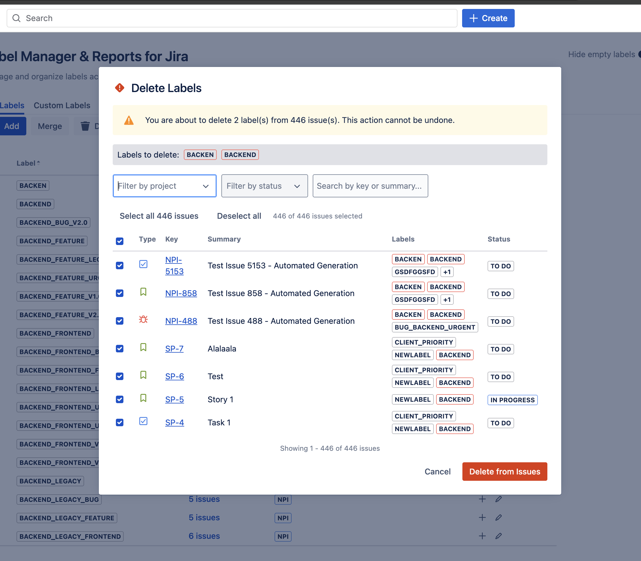 Delete Labels Modal