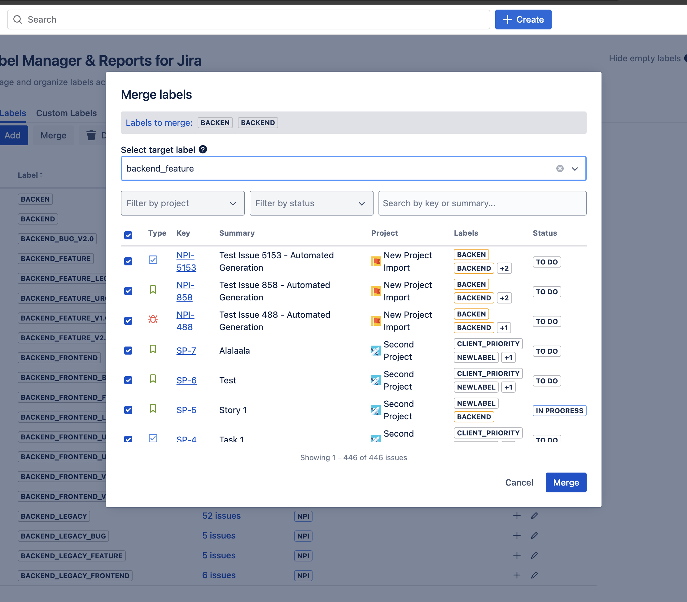 Manage Labels Modal