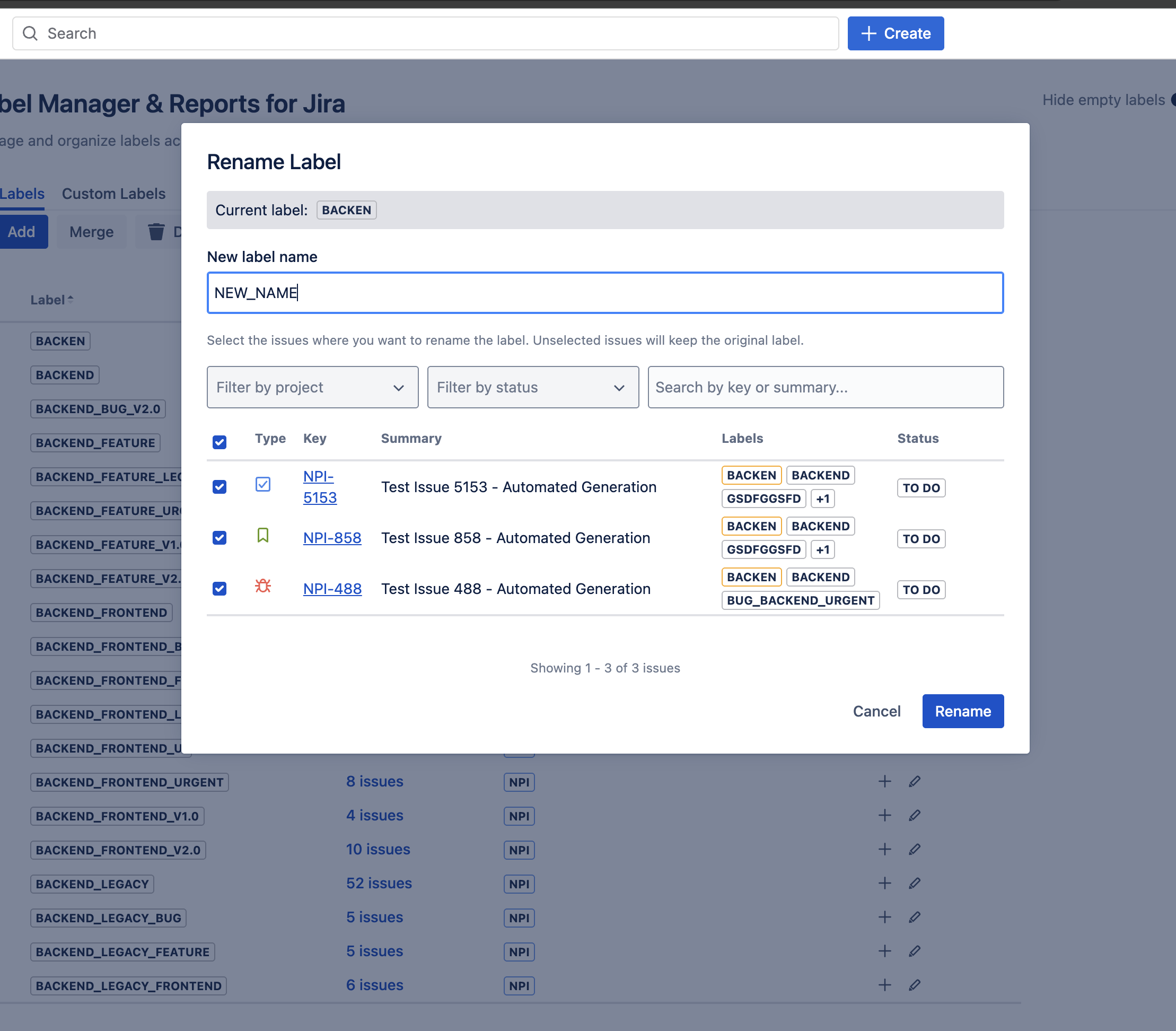 Rename Label Modal