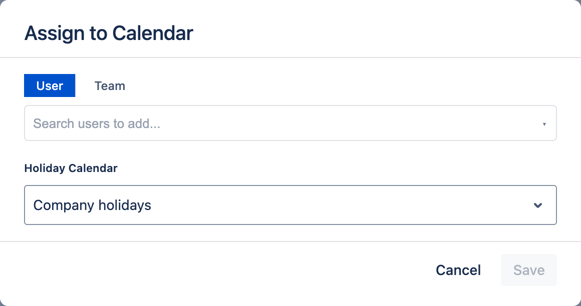 Assigning a holiday calendar to users and teams
