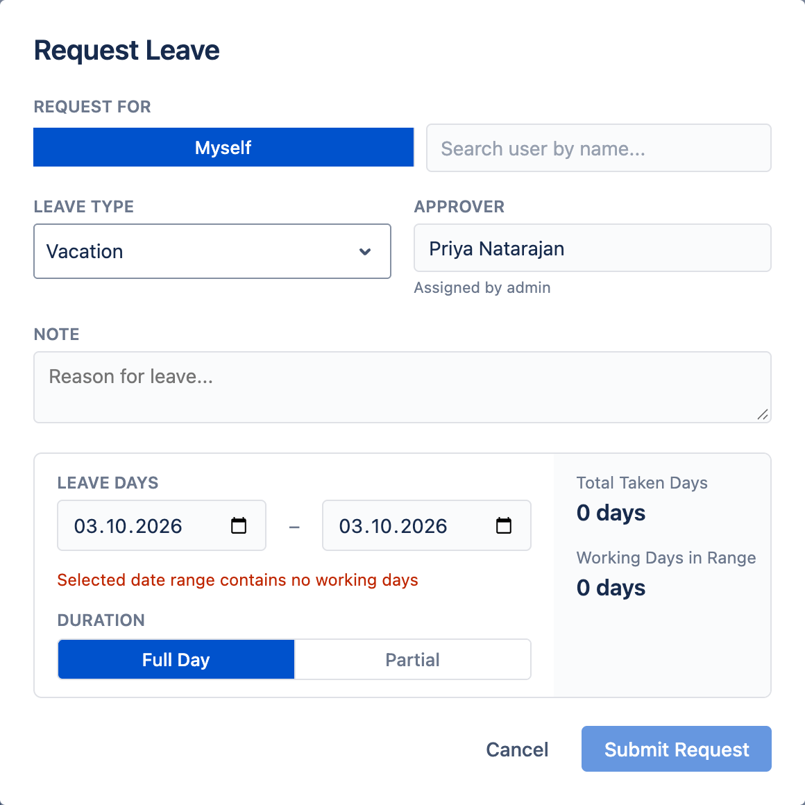 Request Leave form