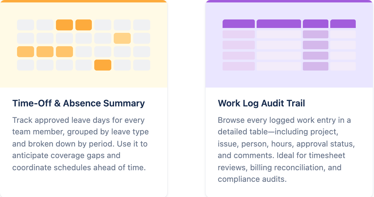 Reports page with the two report cards