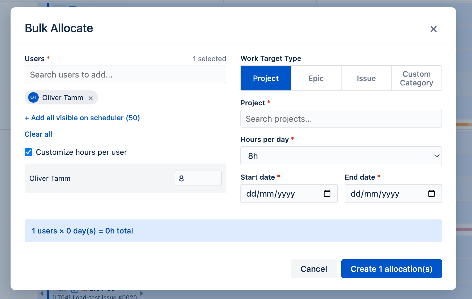 Bulk Allocate Dialog