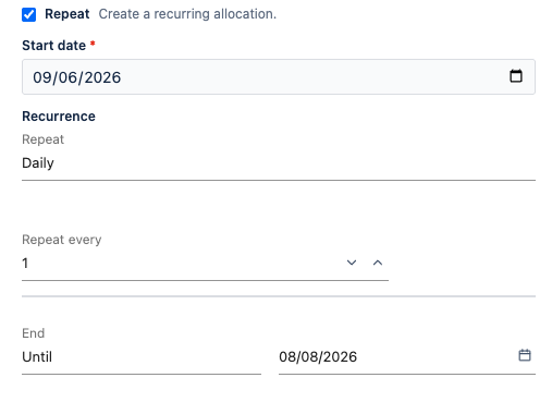 Daily recurrence pattern