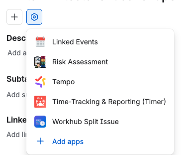 WorkHub Split Issue in the Jira issue view apps menu