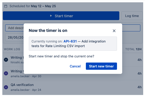 Confirmation when replacing a running timer