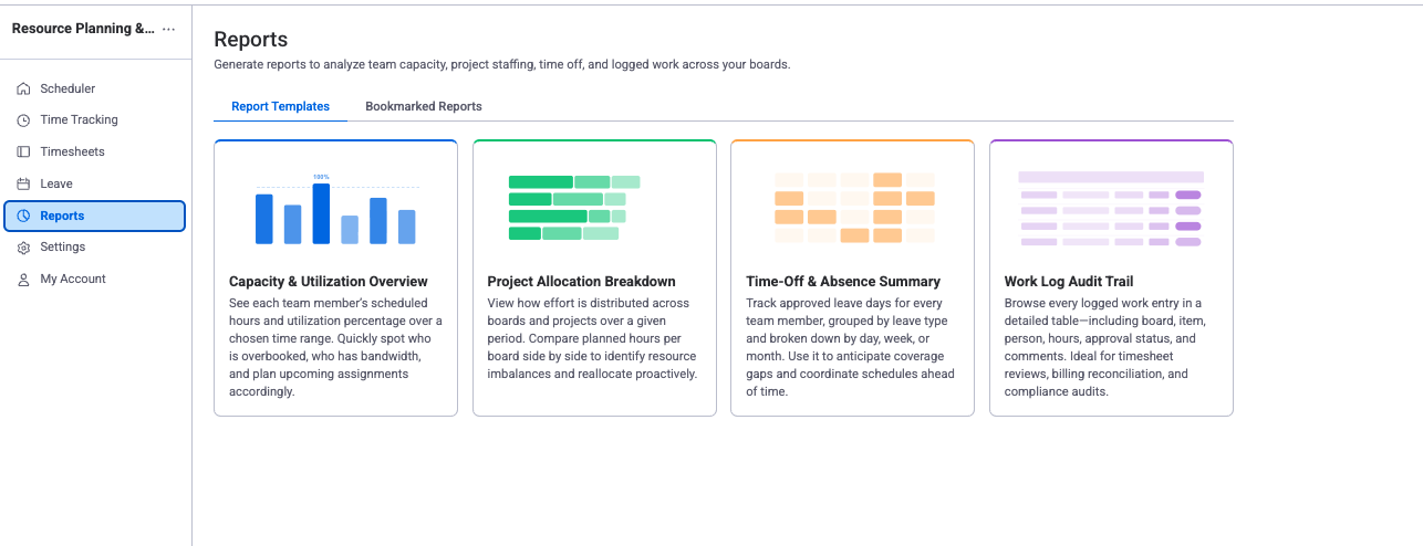 Reports module with report templates for cross-project analysis