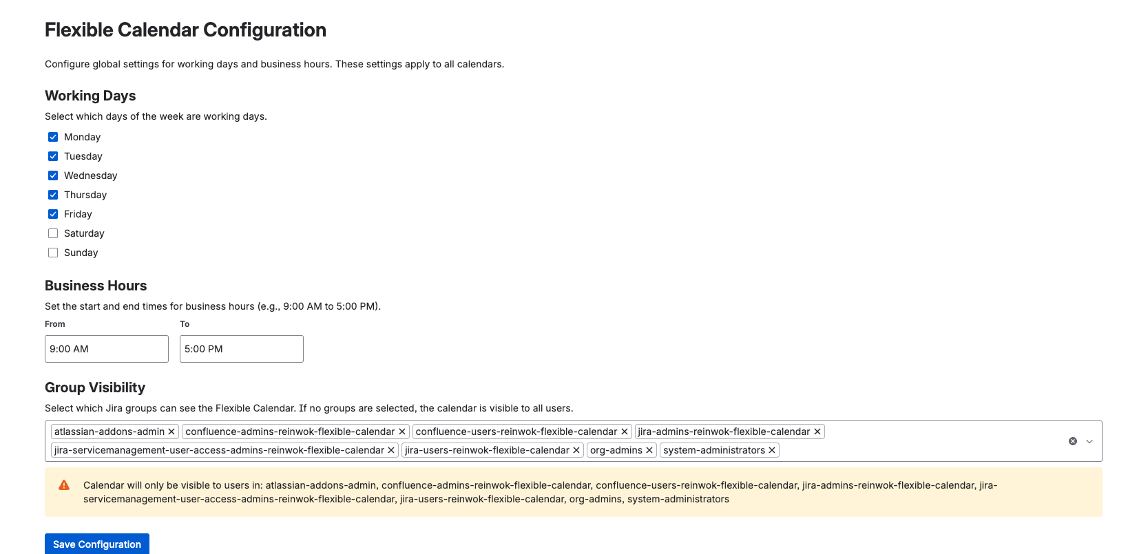Calendar Group Visibility Configuration