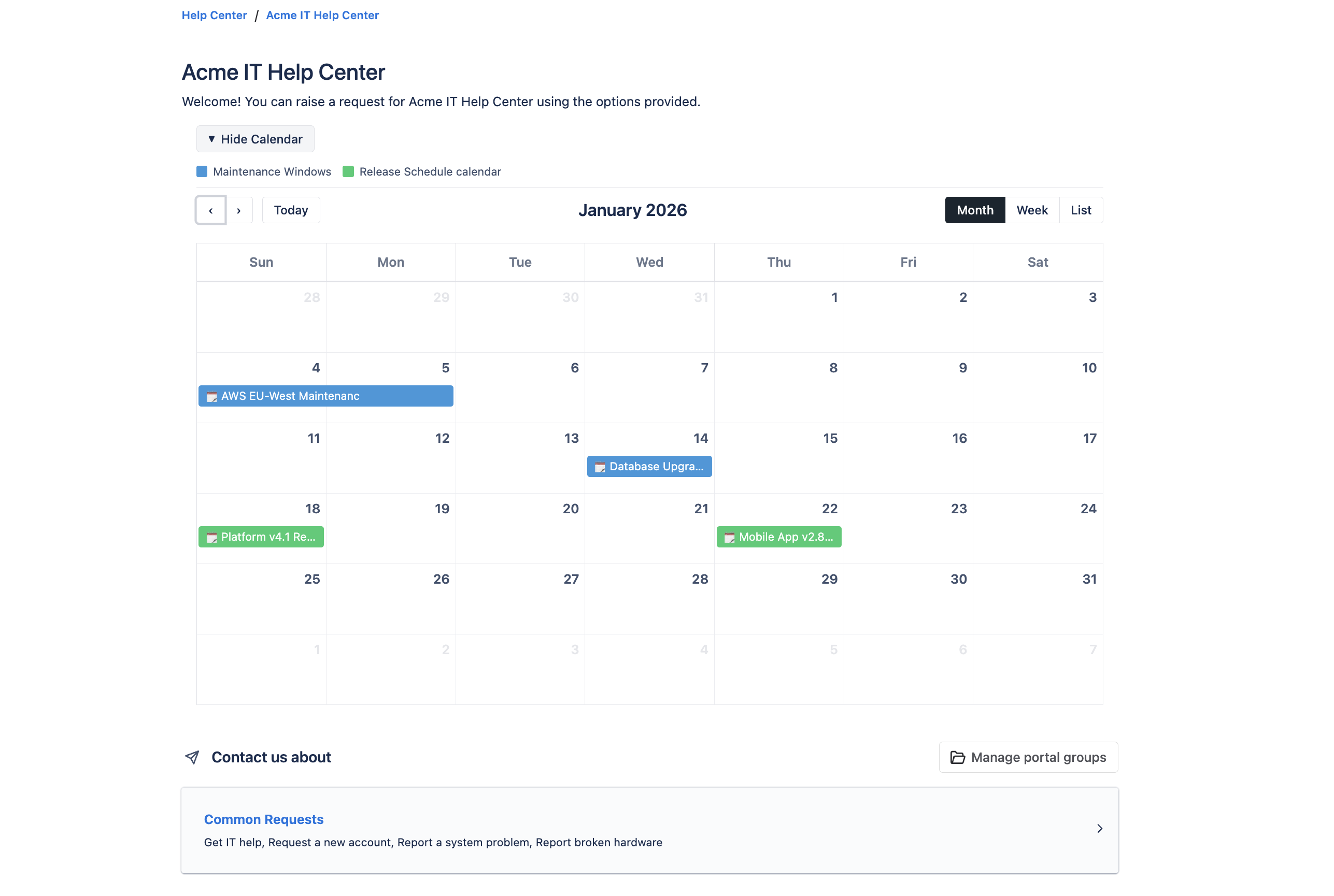 JSM Portal Calendar View on Help Center