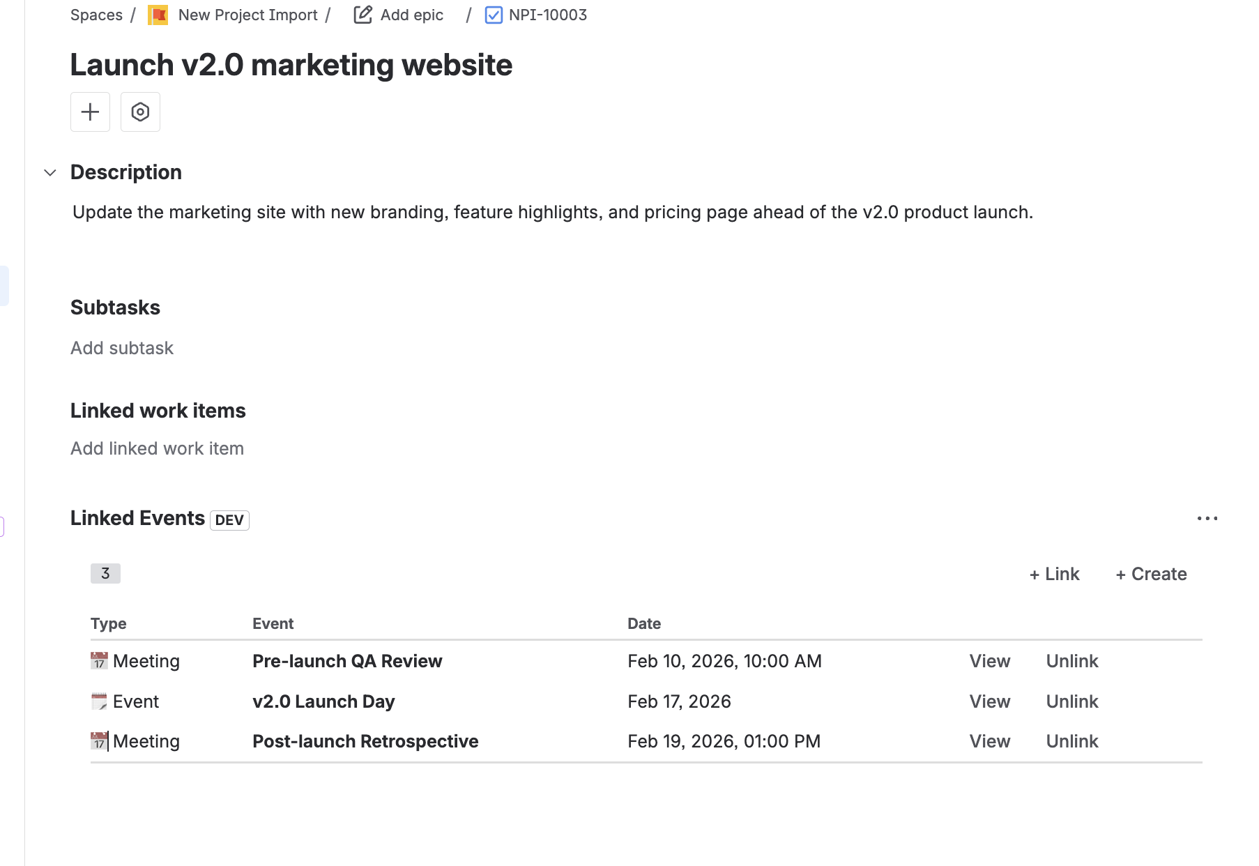 Linked Events Issue Panel