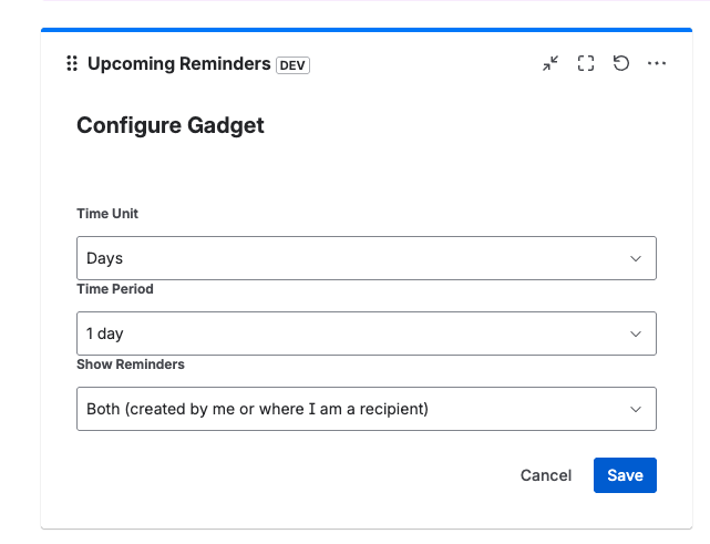 Reminder Gadget Configuration