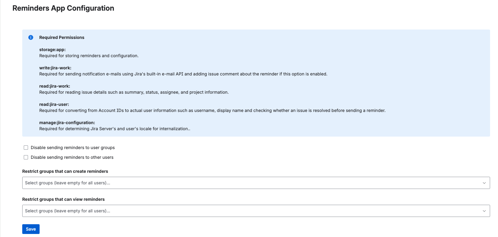 Reminder Admin Configuration