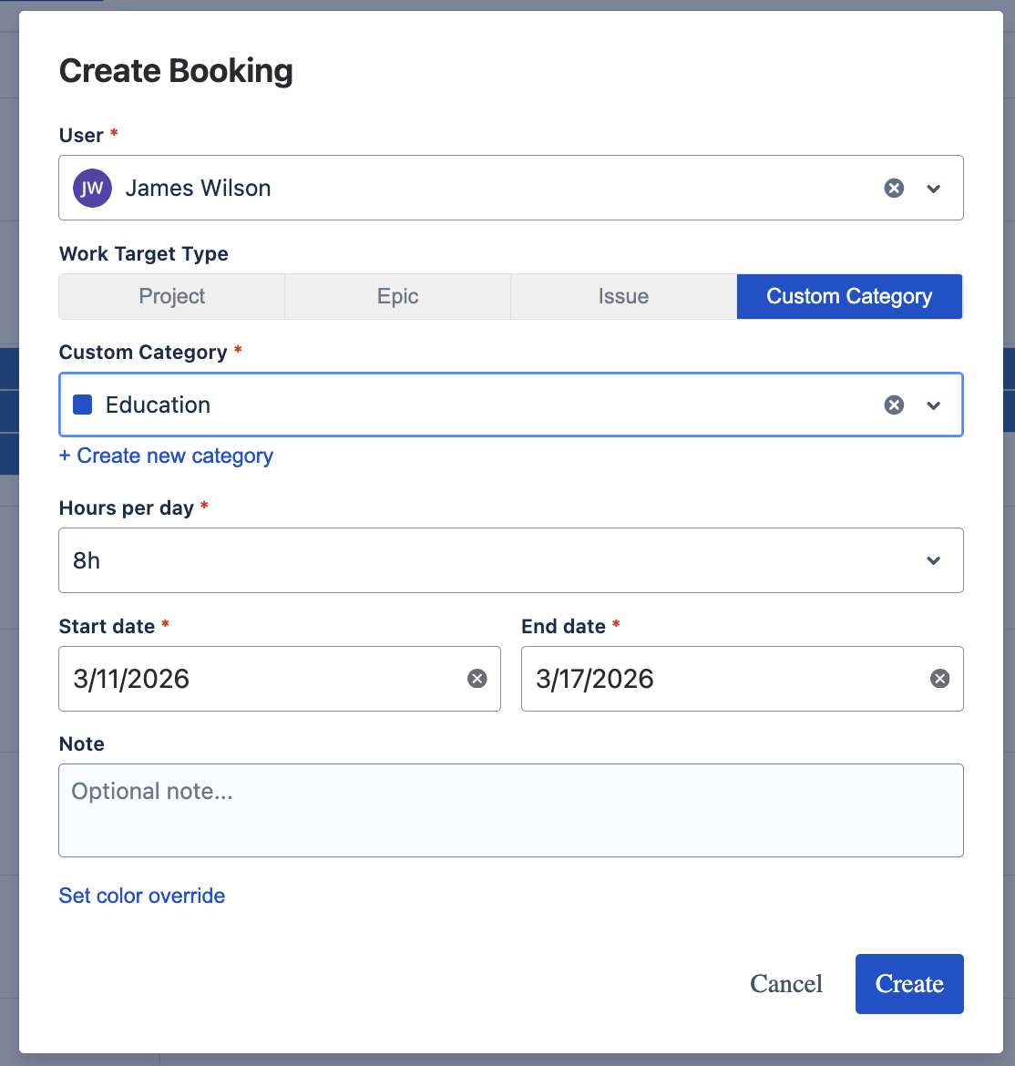 Booking - Custom Category Target