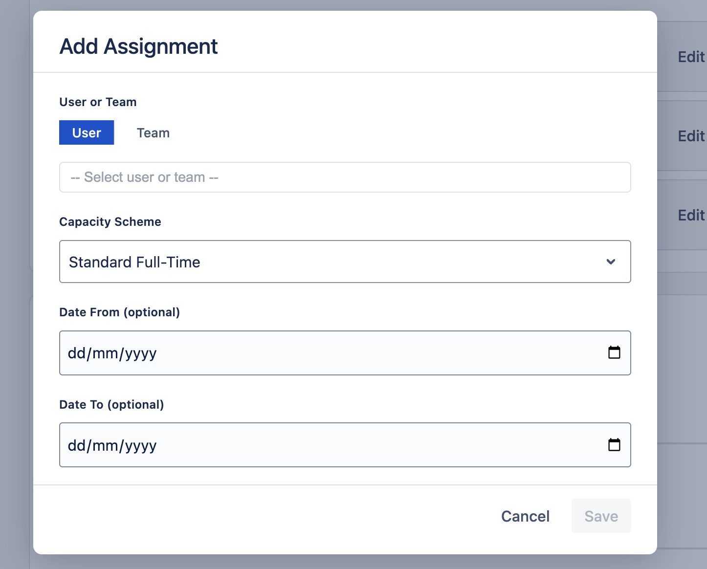 Assigning a capacity scheme to a user