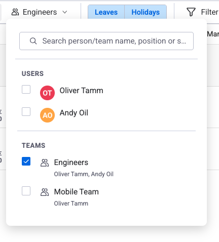 Scheduler grouped by Teams showing team sections with member task cards