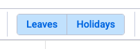 Scheduler toolbar showing Leaves and Holidays toggle buttons alongside assignee and team filters