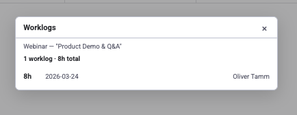 View Worklogs dialog showing all logged entries for an item